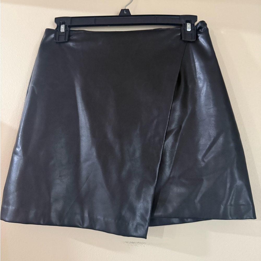 Abercrombie & Fitch Black Faux Leather Wrap Mini Skirt